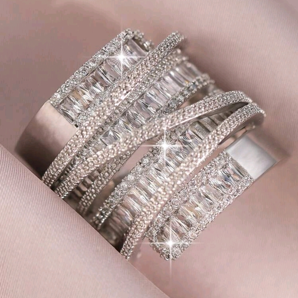 925 Sterling-silver Fantasy Multi-Layer and Cubic Zirconia Luxury Fashion Ring